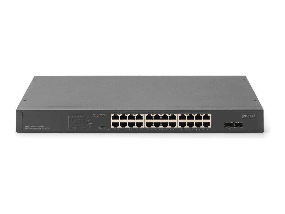 DIGITUS 24-Port Gigabit + 2-Port Gigabit SFP Unmanaged PoE Switch - Vorderansicht