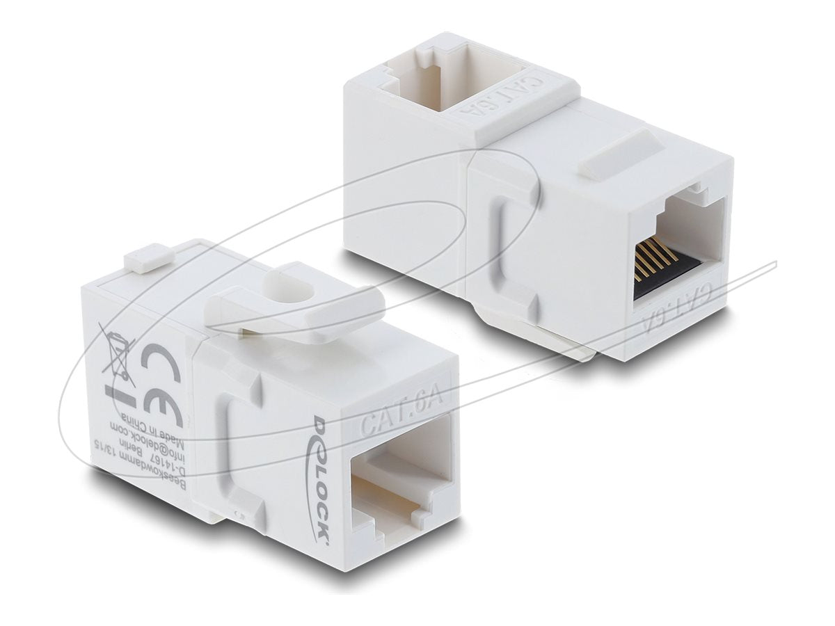 DELOCK Keystone Modul Kupplung RJ45 Buchse zu Buchse Cat.6A 90 gewinkelt Kunststoff UTP weiss - Vorderansicht