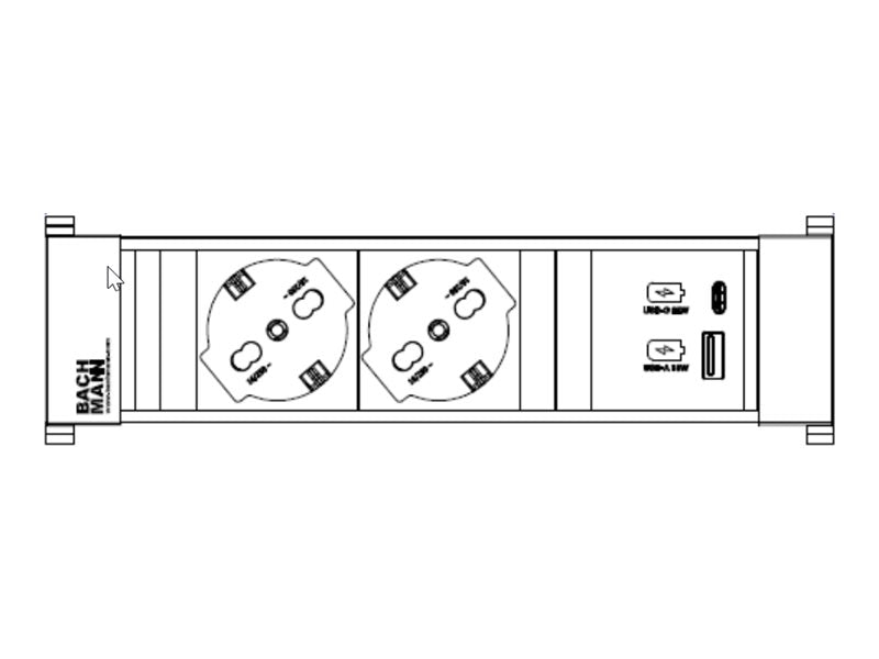 BACHMANN POWER FRAME 2xP40 1xUSB A/C 22W Vorderansicht