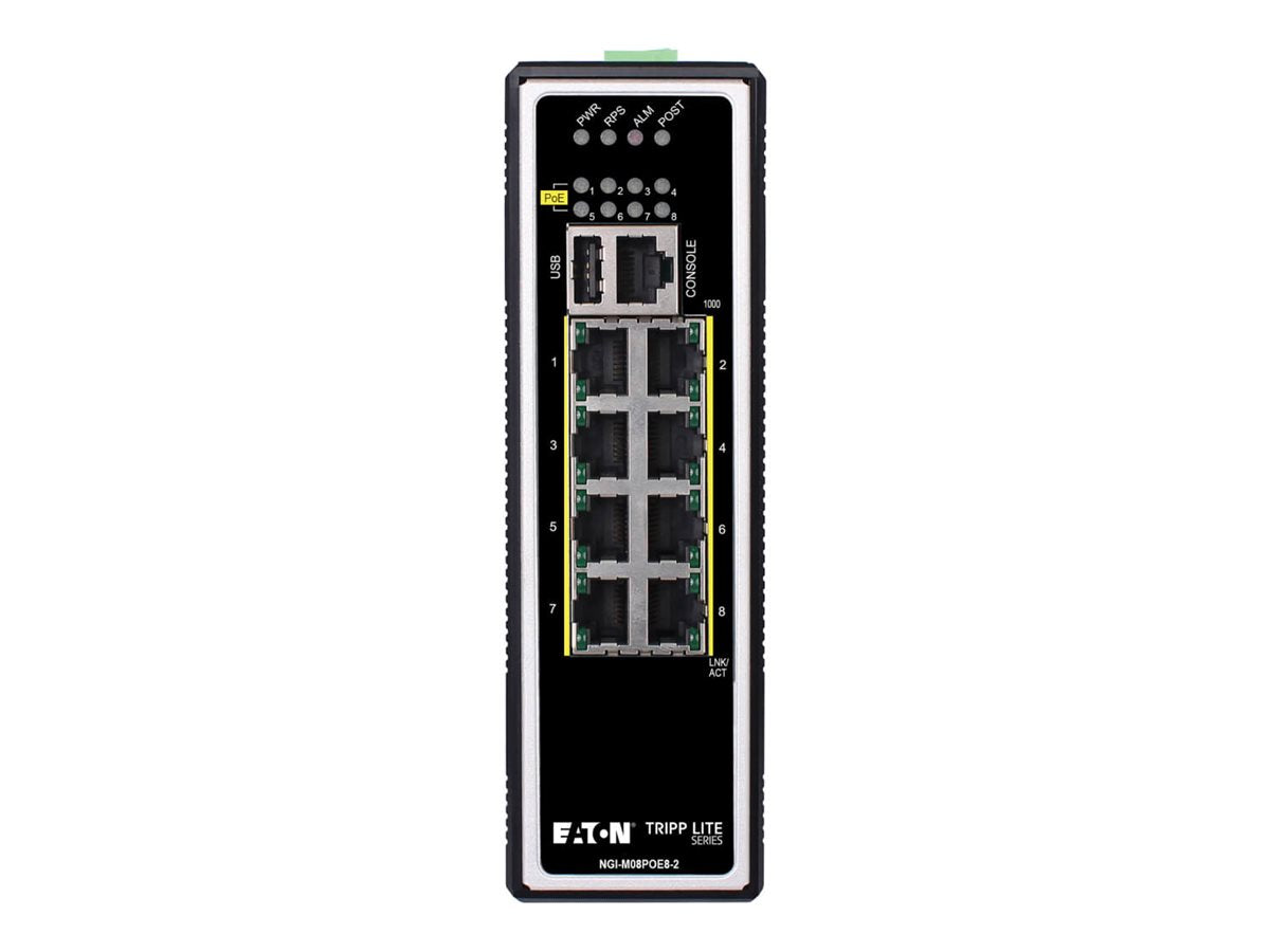 EATON TRIPPLITE 8-Port Managed Industrial Gigabit Ethernet Switch - Layer 2 1 Gbps PoE+ 30W -40 to 75 C DIN Mount
