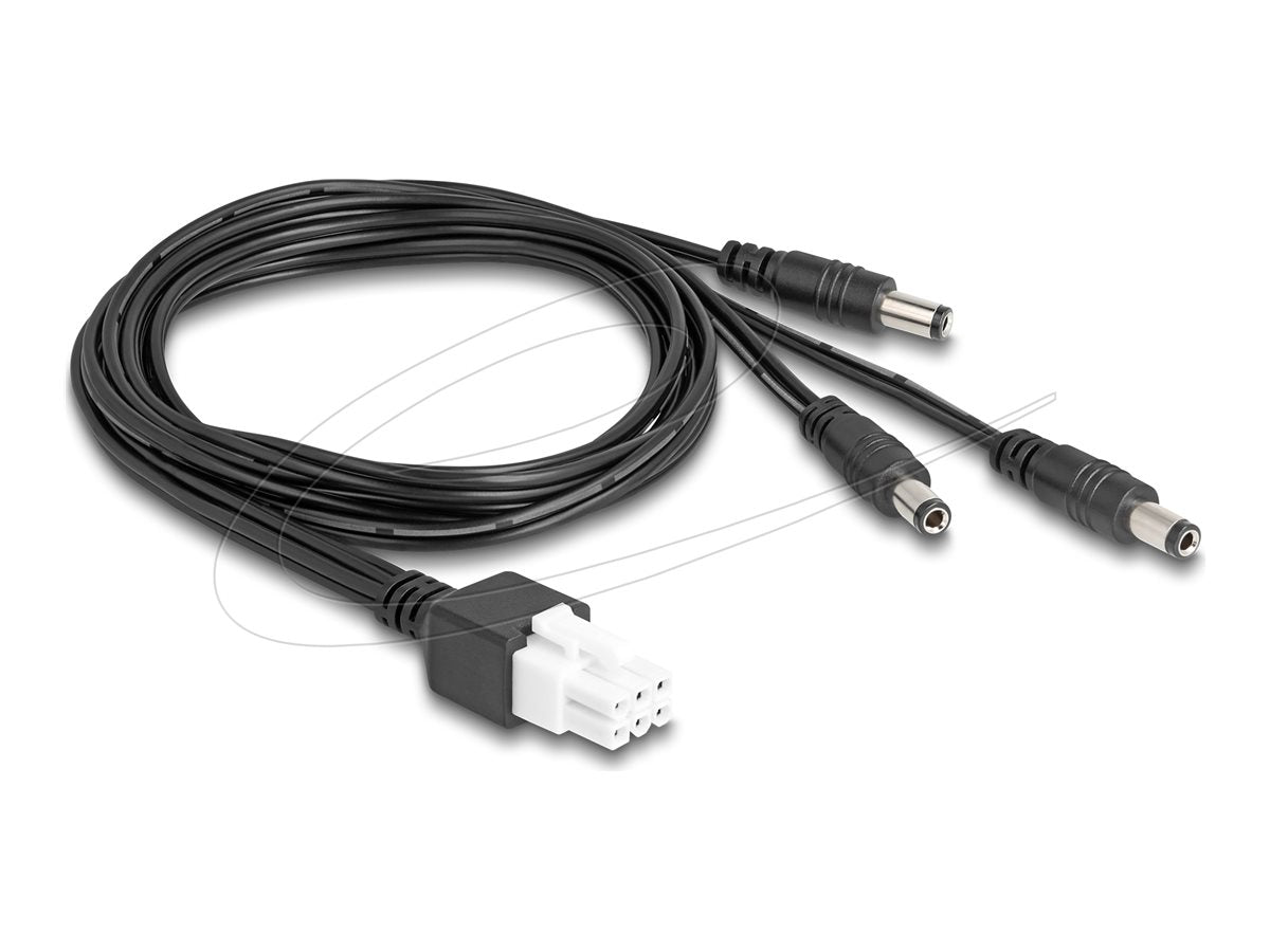 DELOCK Kabel Mini-Fit 4,2mm 6 Pin Stecker zu 3 x DC 5,5 x 2,5mm Stecker 1m schwarz - Vorderansicht