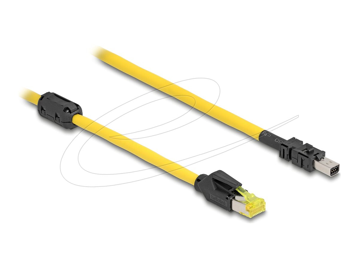 DELOCK Kabel RJ45 Stecker Cat.6 zu Mini I/O 8 Pin D-Form Typ 2 Stecker 1m gelb - Vorderansicht