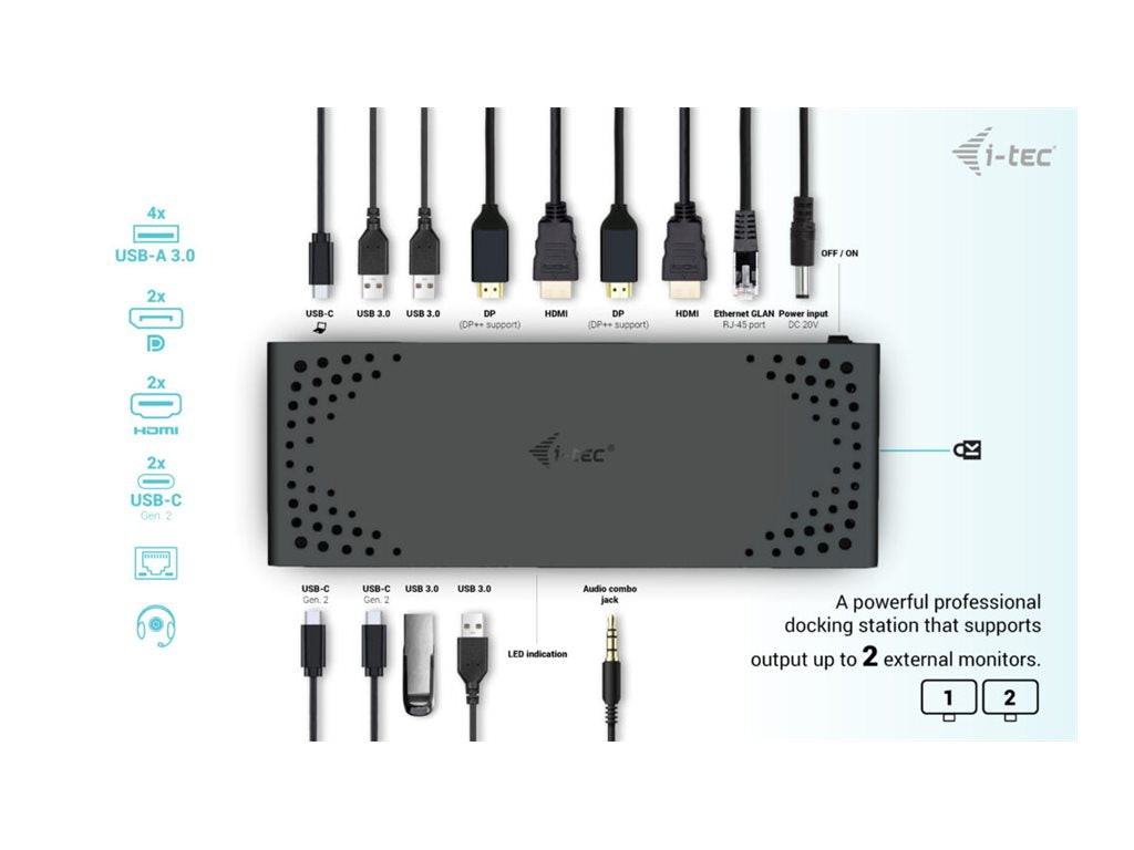 I-TEC USB 3.0/USB-C/Thunderbolt 3 Dualdock Rückansicht