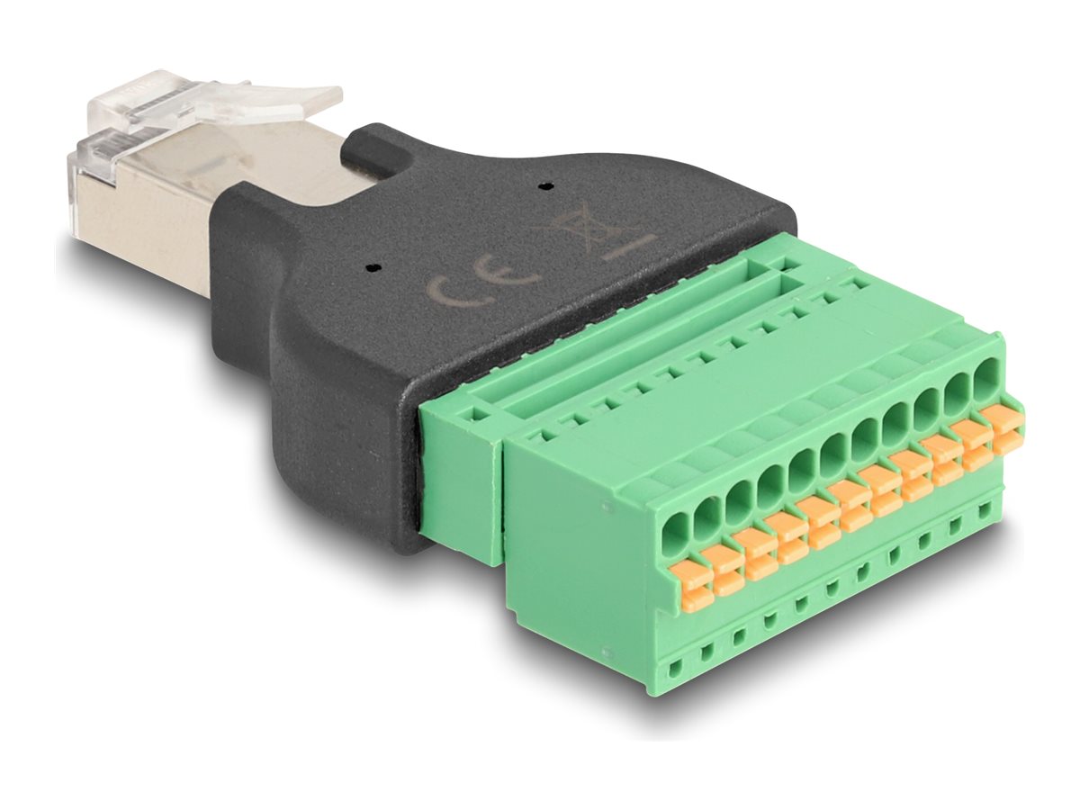 DELOCK RJ50 Stecker zu Terminalblock Adapter mit Drucktaster - Vorderansicht