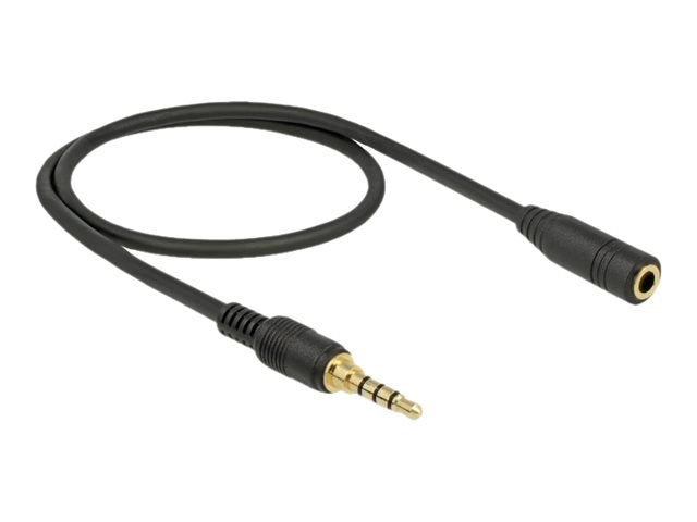 DELOCK Klinkenverlängerungskabel 3,5 mm 4 Pin Stecker zu Buchse 0,5 m schwarz - Vorderansicht