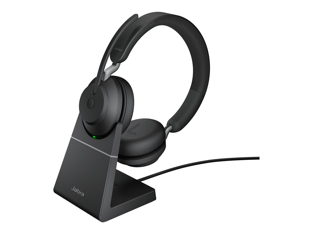 JABRA Evolve2 65 UC Stereo Headset on-ear Bluetooth wireless USB-A noise isolating black with charging stand