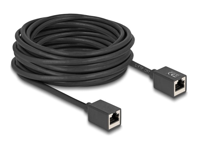 DELOCK Netzwerk Verlängerungskabel RJ45 Kupplung Buchse zu RJ45 Buchse Cat.6A S/FTP 10m schwarz - Vorderansicht