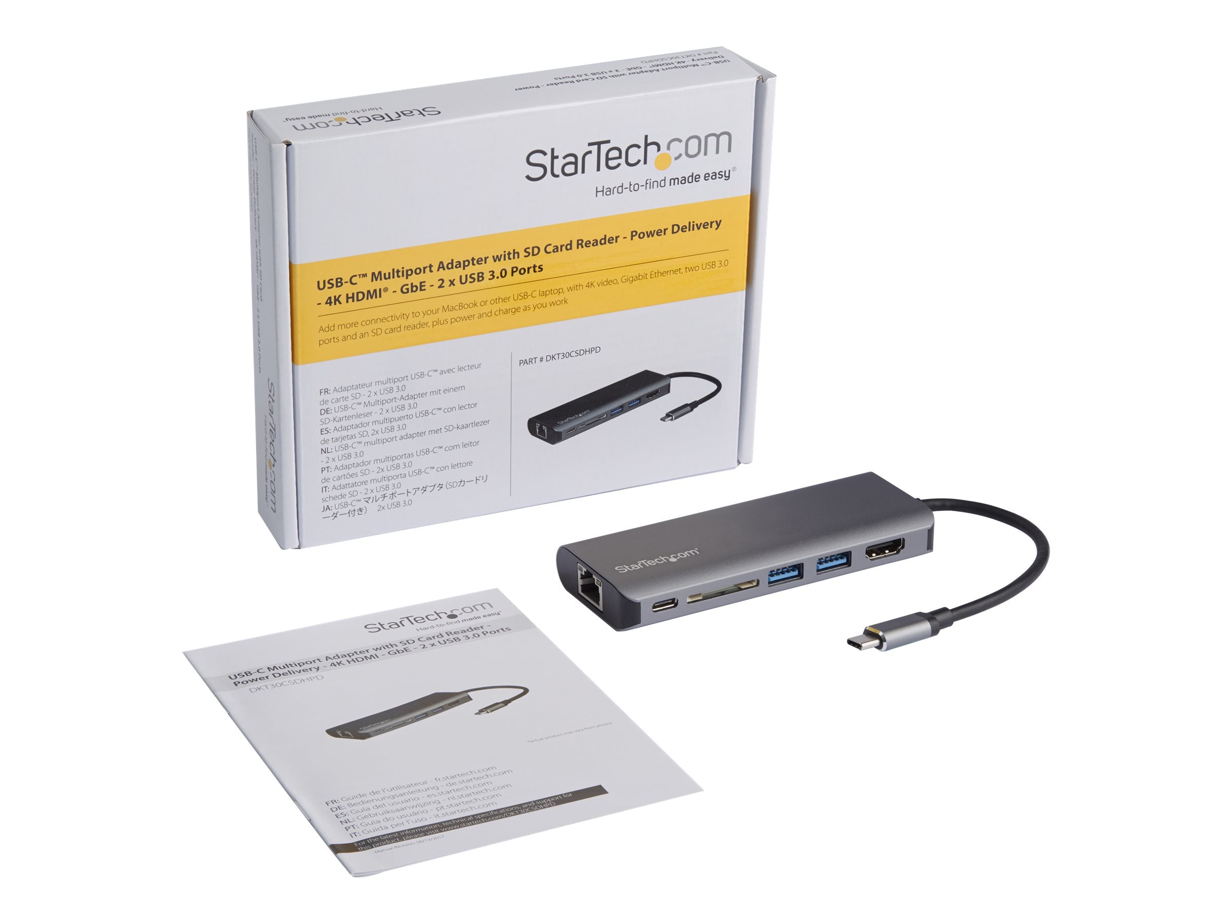 STARTECH.COM USB-C Multiport Adapter - 2x USB 3.0 / HDMI / SD / Gigabit Ethernet - mit Stromversorgung (USB PD) - USB C Dock
