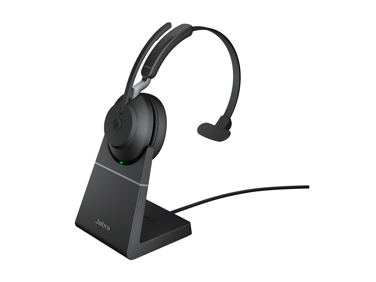 JABRA Evolve2 65 MS Mono Headset on-ear convertible Bluetooth wireless USB-A noise isolating black with charging stand MS Teams