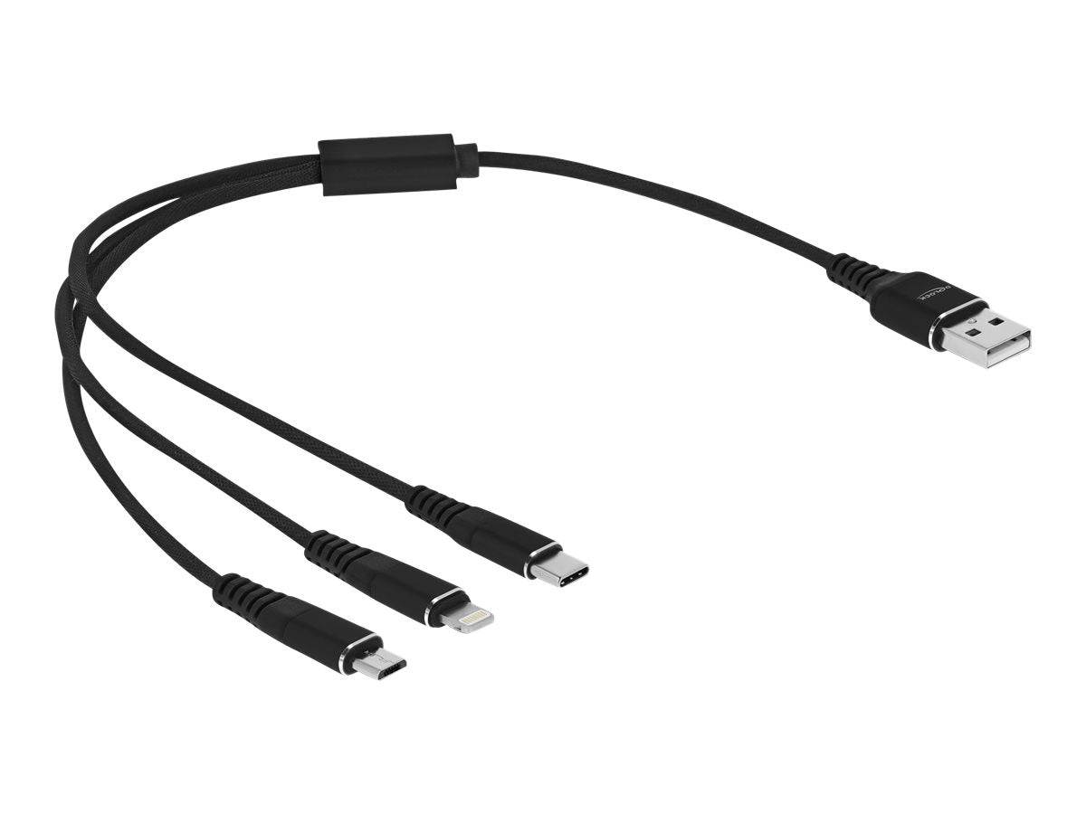 DELOCK USB Ladekabel 3 in 1 für Lightning/Micro USB/USB Type-C 30cm schwarz - Verpackung