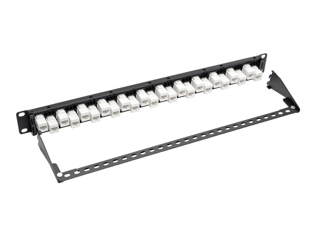 EATON TRIPPLITE 24-Port 1U Rack-Mount Cat6a/Cat6/Cat5e Offset Feed-Through Patch Panel with Cable Management Bar RJ45 Ethernet