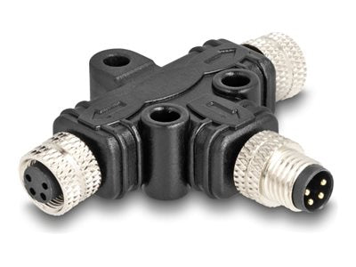 DELOCK M8 T-Splitter A-kodiert 4 Pin Stecker zu 2 x Buchse Parallelschaltung - Vorderansicht