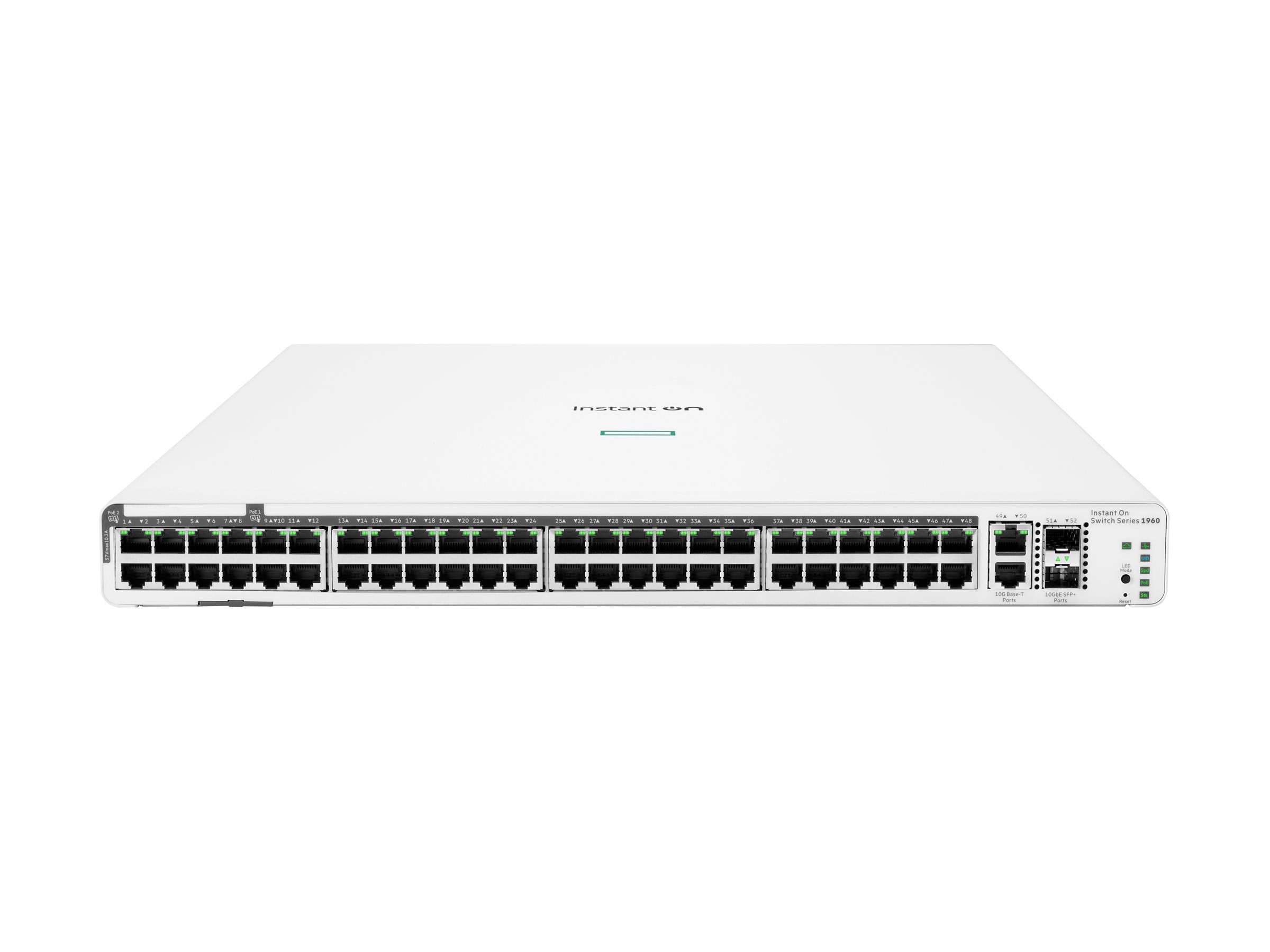 Vorderansicht des ARUBA HPE Aruba Instant On 1930 48G Class4 PoE 4SFP/SFP+ 370W Switch PDU