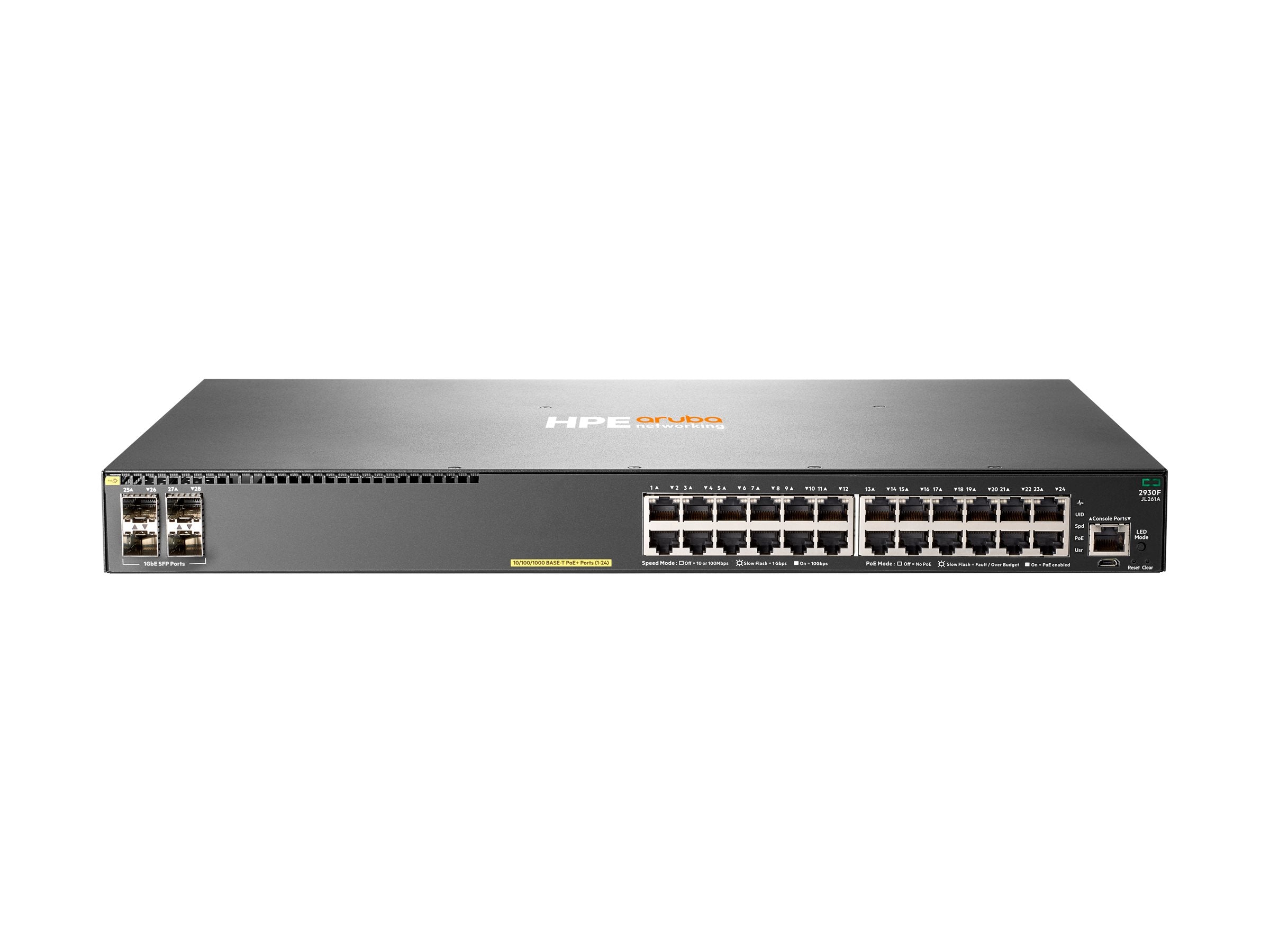 ARUBA HPE Aruba 2930F 24G PoE+ 4SFP Switch Vorderansicht