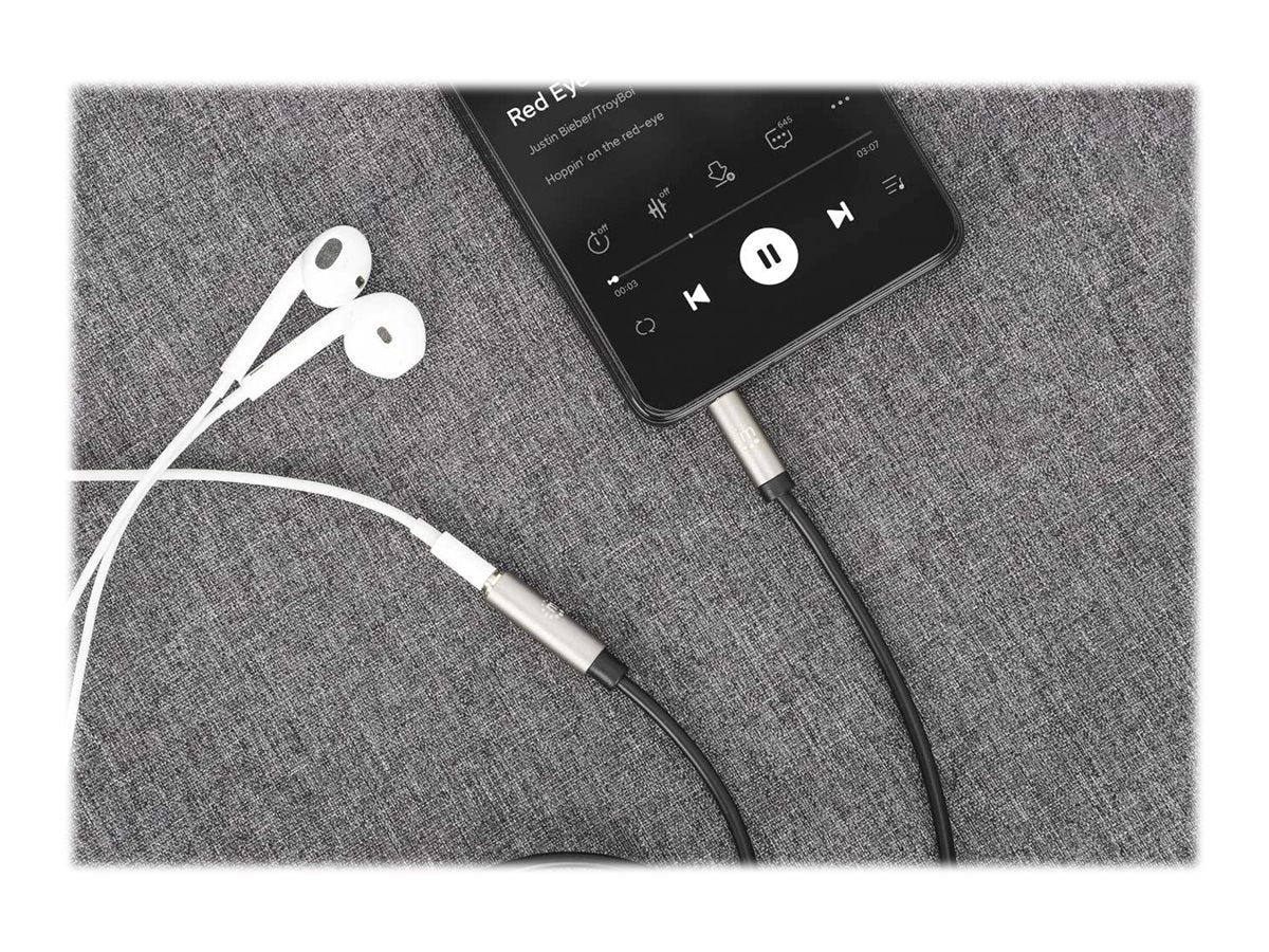 Seitenansicht des MANHATTAN Audio-Verlängerungskabels 3,5mm Klinke Stecker auf Buchse 1m