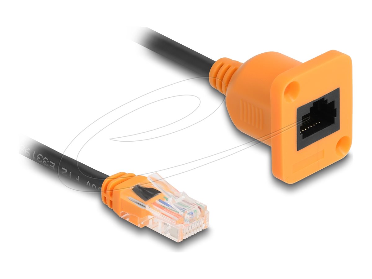 DELOCK D-Typ RJ45 Kabel Stecker zu Buchse Cat.5e UTP orange / schwarz 30cm - Vorderansicht