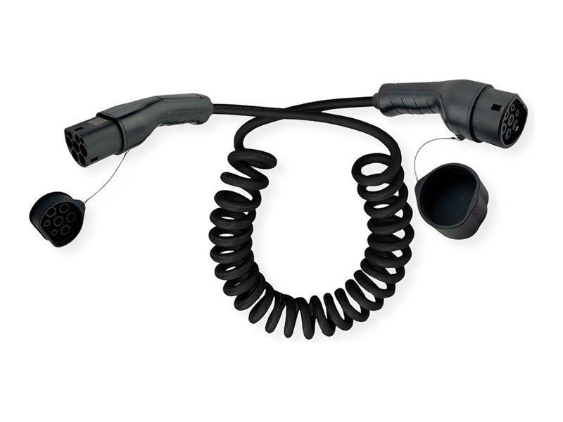 ROLINE E-Auto Ladekabel Typ2 3-phasig 480VAC 3P+N+E 32 A 22 kW Spiralkabel 5m