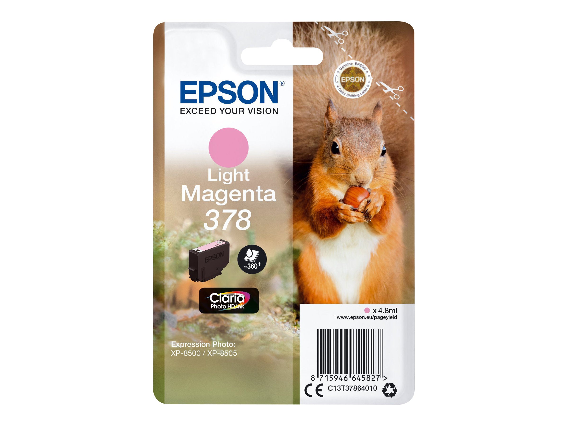EPSON Singlepack Light Magenta 378 Eichhörnchen Clara Photo HD Ink Vorderansicht