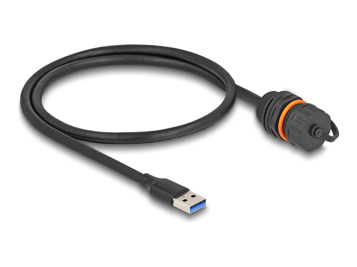 DELOCK USB 5 Gbps Kabel USB Typ-A Stecker zu USB Typ-A Buchse zum Einbau mit M20 Gewinde und Verschlusskappe IP68 staub- und wasserd
