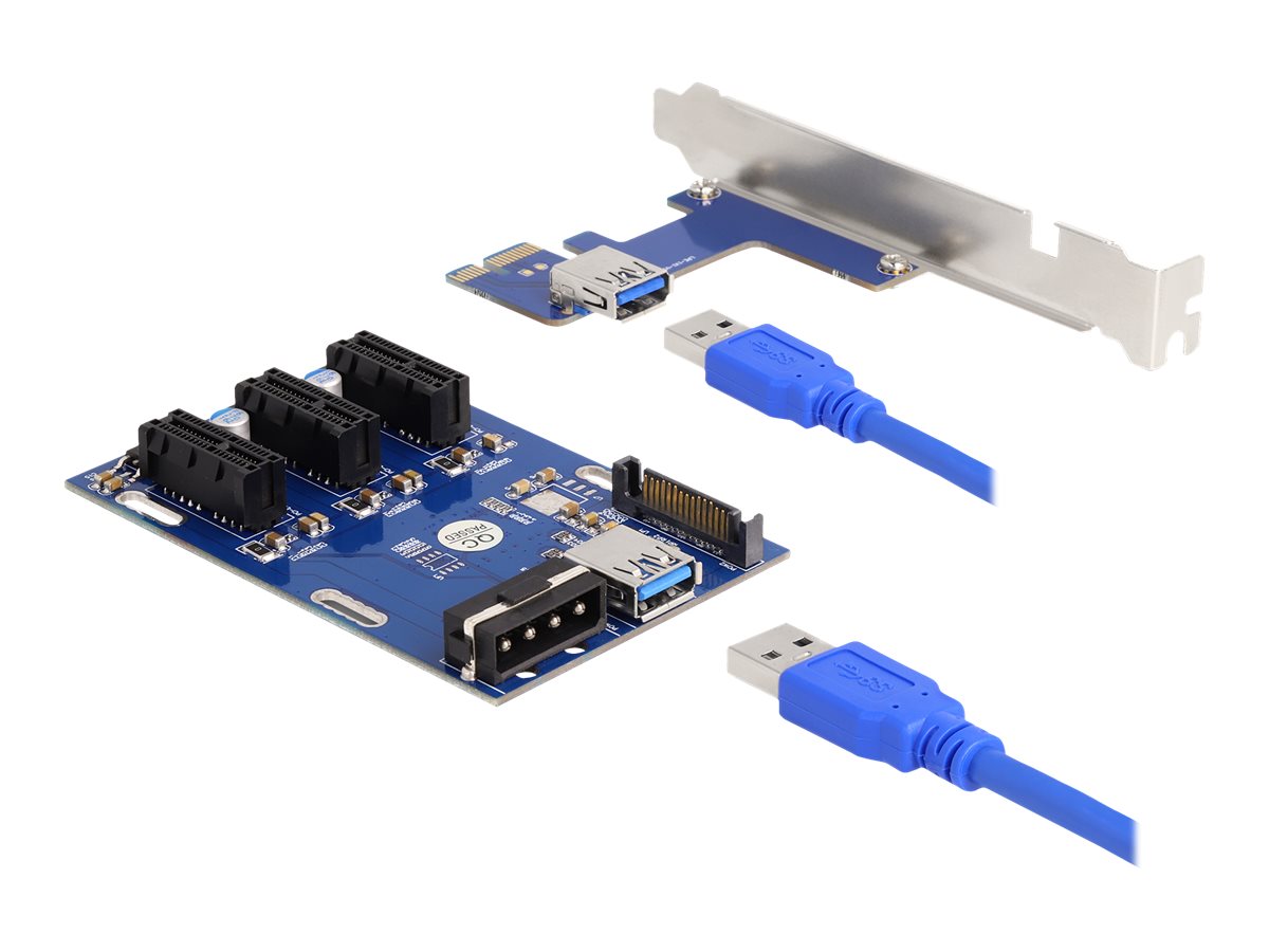 DELOCK Riser Karte PCI Express x1 zu 3 x PCIe x1 mit 50cm USB Kabel - Vorderansicht
