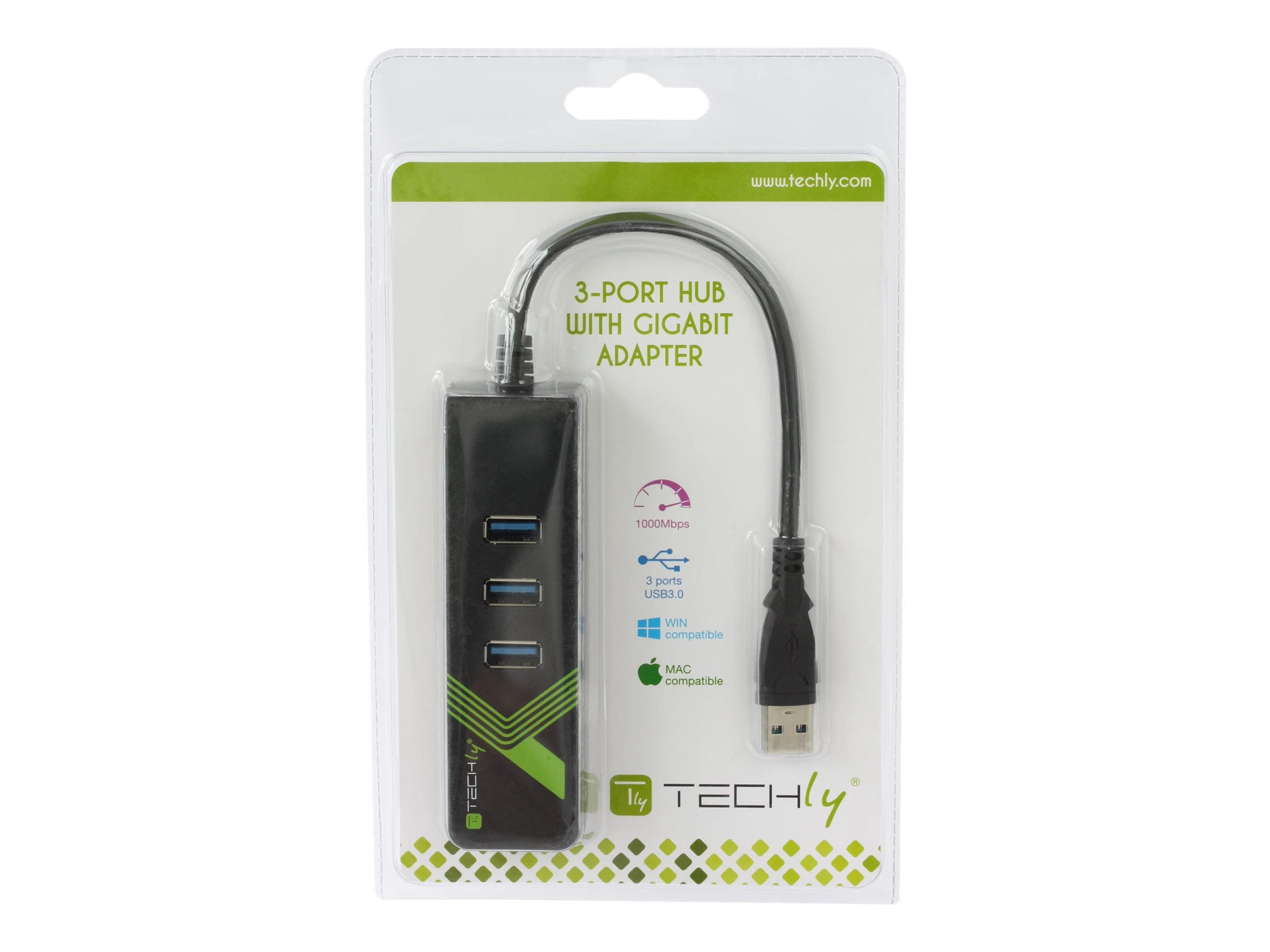 TECHLY USB 3.0 Superspeed auf RJ45 Gigabit Konverter Vorderansicht