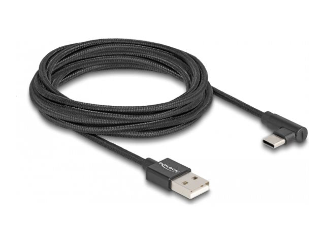 DELOCK USB 2.0 Kabel Typ-A Stecker zu USB Type-C Stecker gewinkelt 3m schwarz - Vorderansicht
