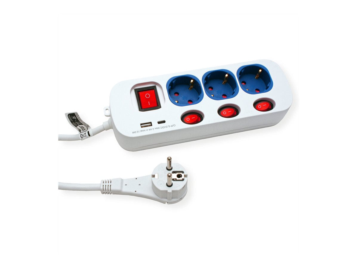ROLINE 3-fach Steckdosenleiste mit Schalter USB-Charger A+C 3m - Verpackung
