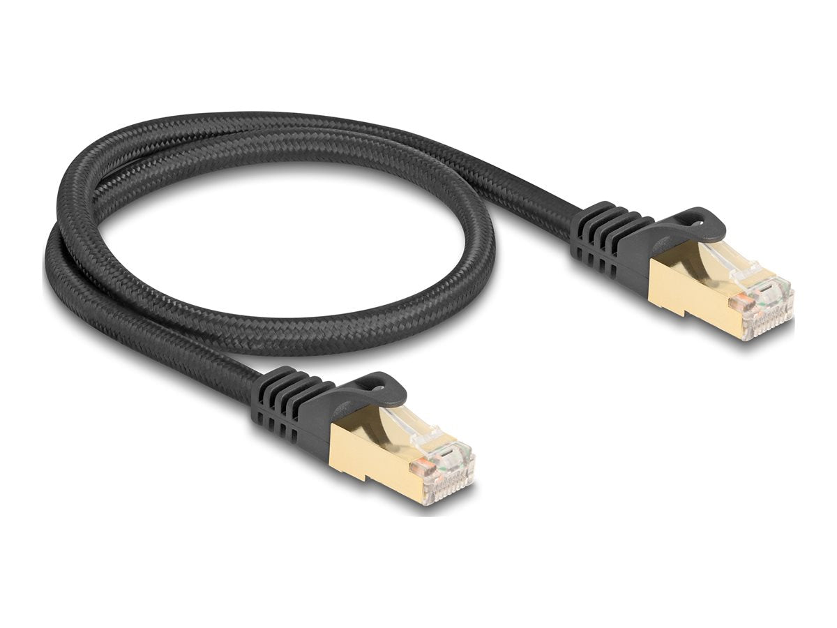 DELOCK RJ45 Netzwerkkabel mit Geflechtmantel Cat.6A S/FTP 0,5m schwarz - Vorderansicht