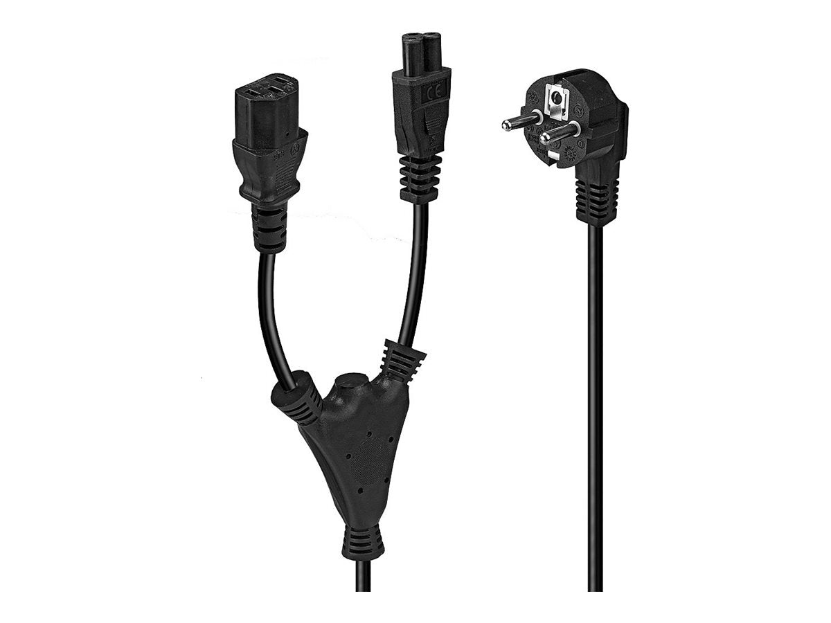 LINDY 2m Schuko auf 1x IEC C13 und 1x IEC C5 Y-Netzkabel Detailansicht