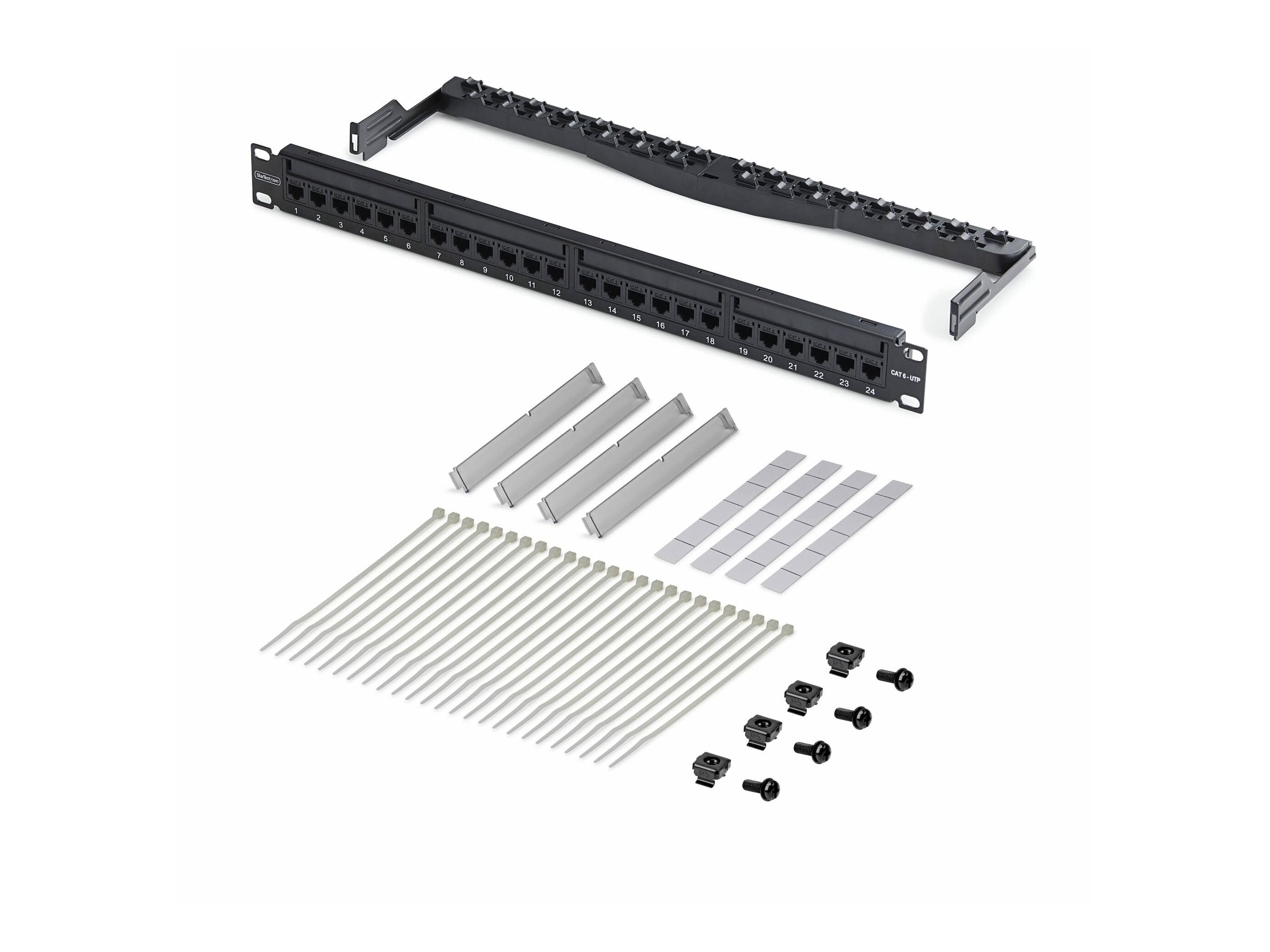 STARTECH.COM 24-Port 1HE Durchgangs-Patchpanel mit Kabelmanagementleiste Rack Cat6-Ethernet Patchfeld mit UTP Inline-Kupplungen