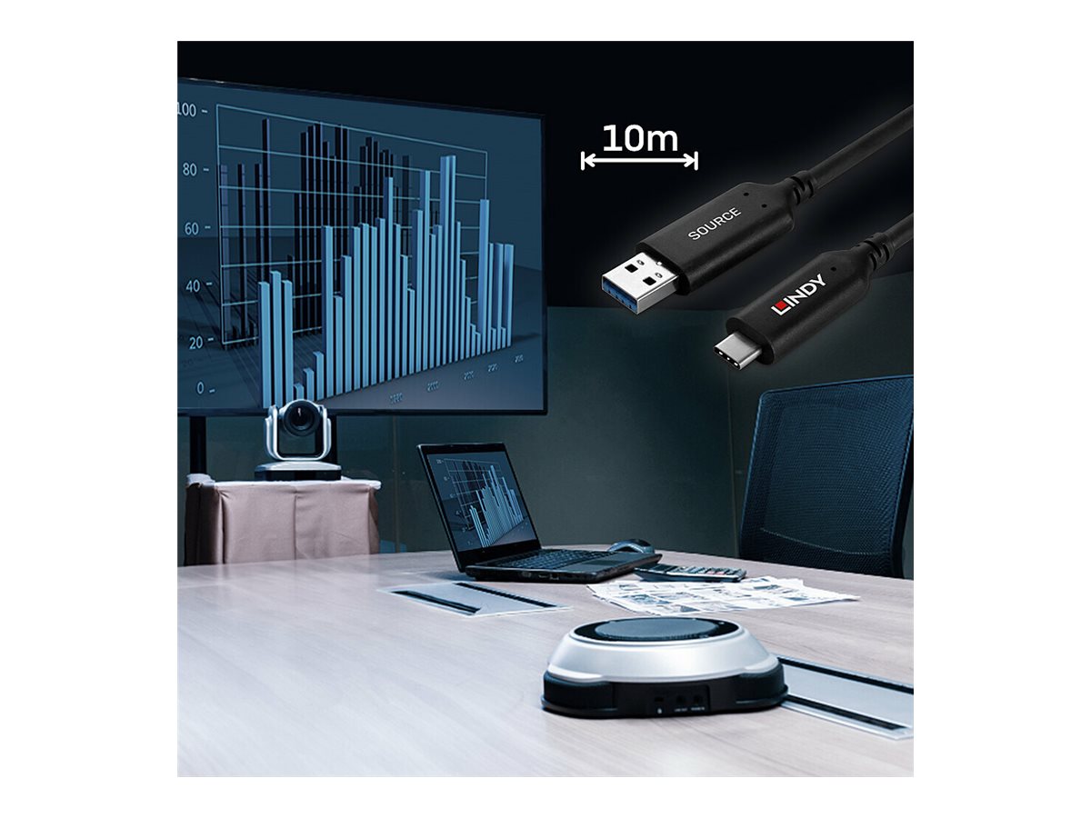 LINDY 10m USB 3.2 Gen 1 Typ A an C Hybridkabel - Vorderansicht