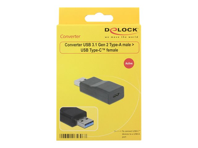 DELOCK Konverter USB 3.1 Gen 2 Typ-A Stecker > USB Type-C Buchse Aktiv schwarz - Verpackung