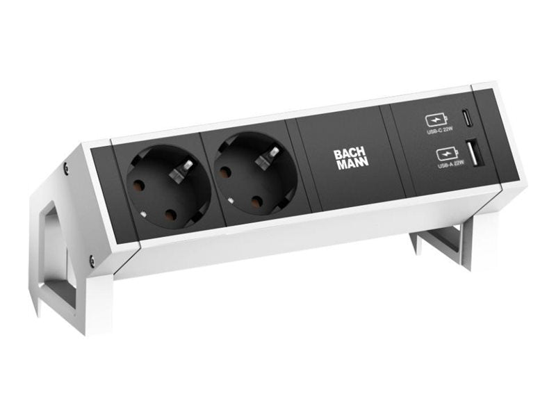 BACHMANN DESK2 2xSchutzkontakt USB A&C USB Charger 22W 0,2m GST18 weiss - Vorderansicht