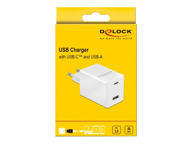 DELOCK USB Ladegerät USB Type-C PD 3.0 und USB Typ-A mit 48W Detailansicht