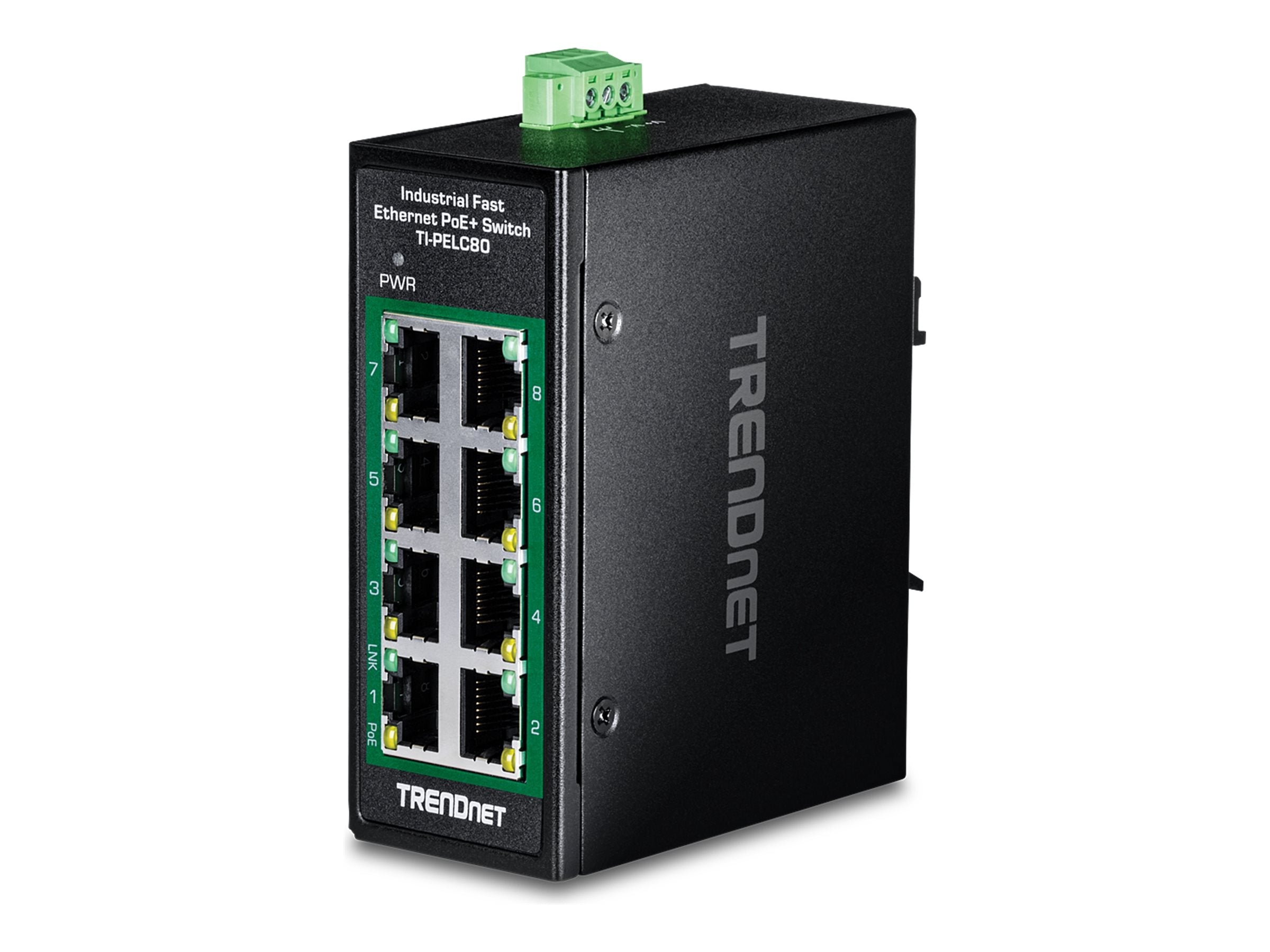 TRENDNET TI-PELC80 8-Port Ethernet PoE+ Industrial DIN-Rail Mini Switch - Vorderansicht