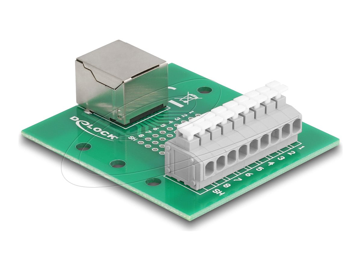 DELOCK RJ45 Buchse zu Terminalblock mit Drucktaster für Hutschiene - Vorderansicht