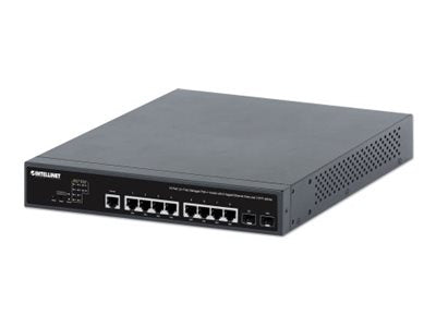 INTELLINET 10-Port L2+ Fully Managed PoE++ Switch mit 8 Gigabit-Ports und 2 SFP-Uplinks 242 W PoE-Leistungsbudget 19Z Montagewinkel
