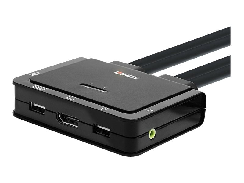 LINDY 2 Port DisplayPort 1.2 USB 2.0 Cable KVM Switch mit Audio - Detailansicht
