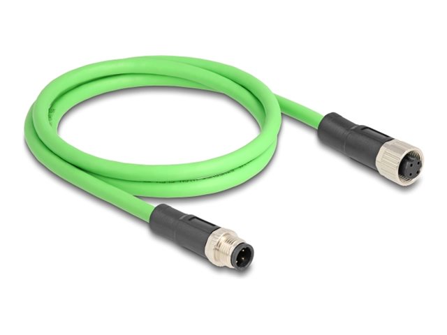 DELOCK M12 Kabel D-kodiert 4 Pin Stecker zu Buchse PUR TPU 1m - Vorderansicht