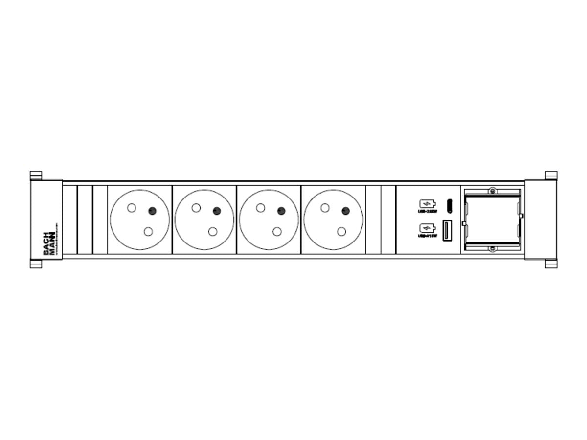 BACHMANN POWER FRAME 4xUTE 1xUSB A/C 22W 0,2m GST18 - Vorderansicht