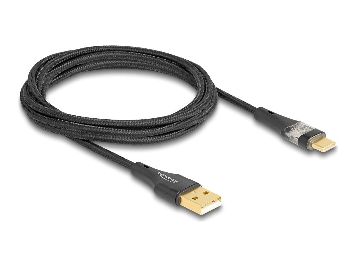 DELOCK USB 2.0 Kabel Typ-A Stecker zu USB Type-C Stecker mit Schnellladefunktion 60W transparent 2m