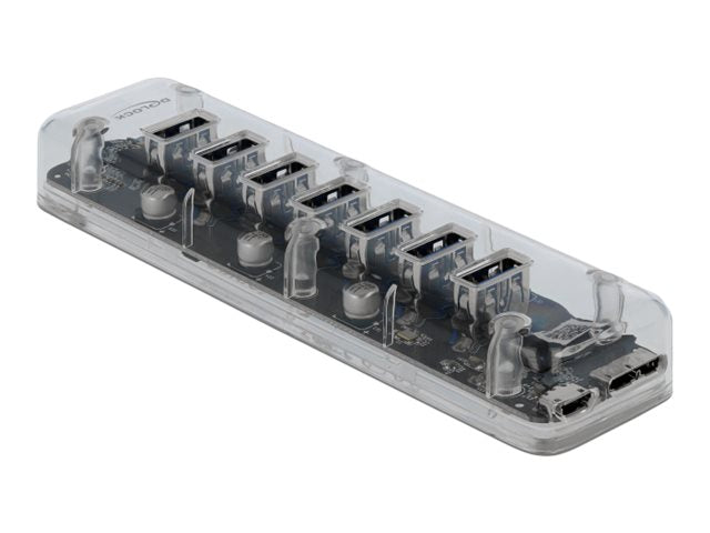 DELOCK Externer USB 3.0 Hub mit 7 Ports transparent - Vorderansicht