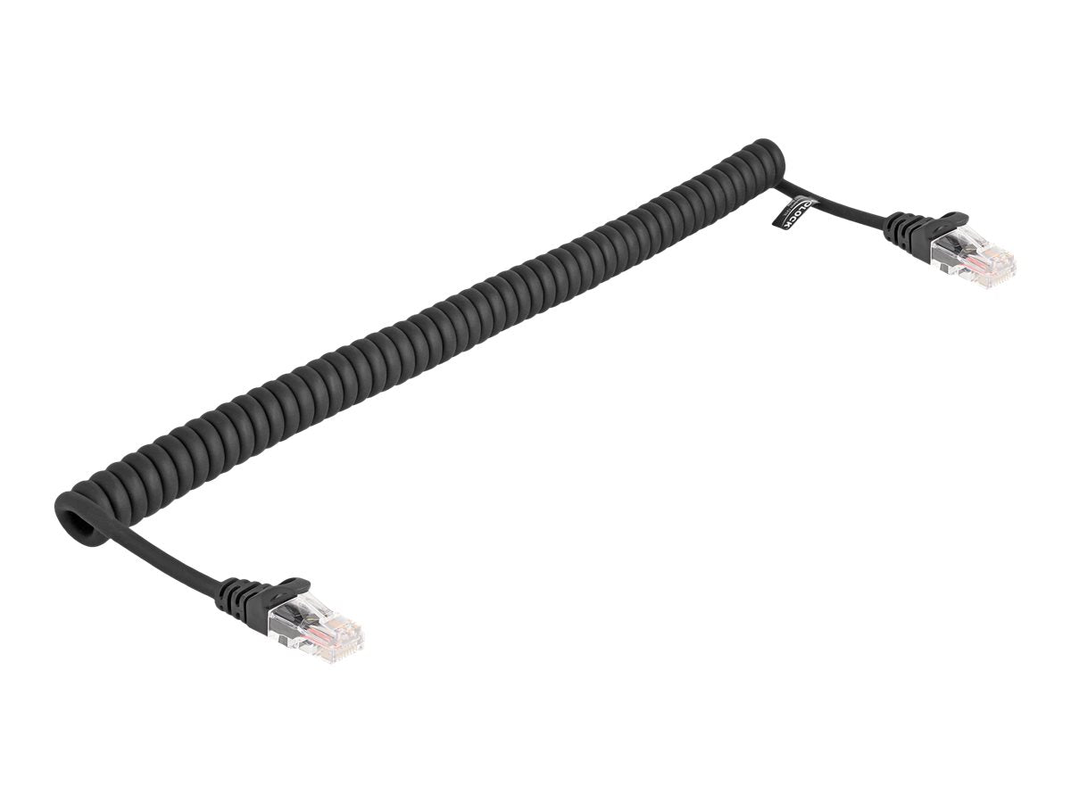 DELOCK RJ45 Spiralkabel Stecker zu Stecker Cat.5e 1m schwarz - Vorderansicht