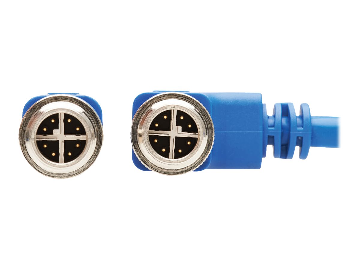 EATON TRIPPLITE M12 X-Code Cat6 1G UTP CMR-LP Ethernet Cable Right-Angle M/M IP68 PoE Blue 5m 16