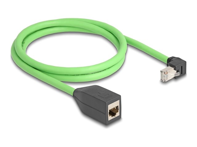 DELOCK RJ45 Netzwerk Verlängerungskabel Cat.6A Stecker unten gewinkelt zu Buchse SF/UTP schleppkettentauglich PUR TPU 1m grun