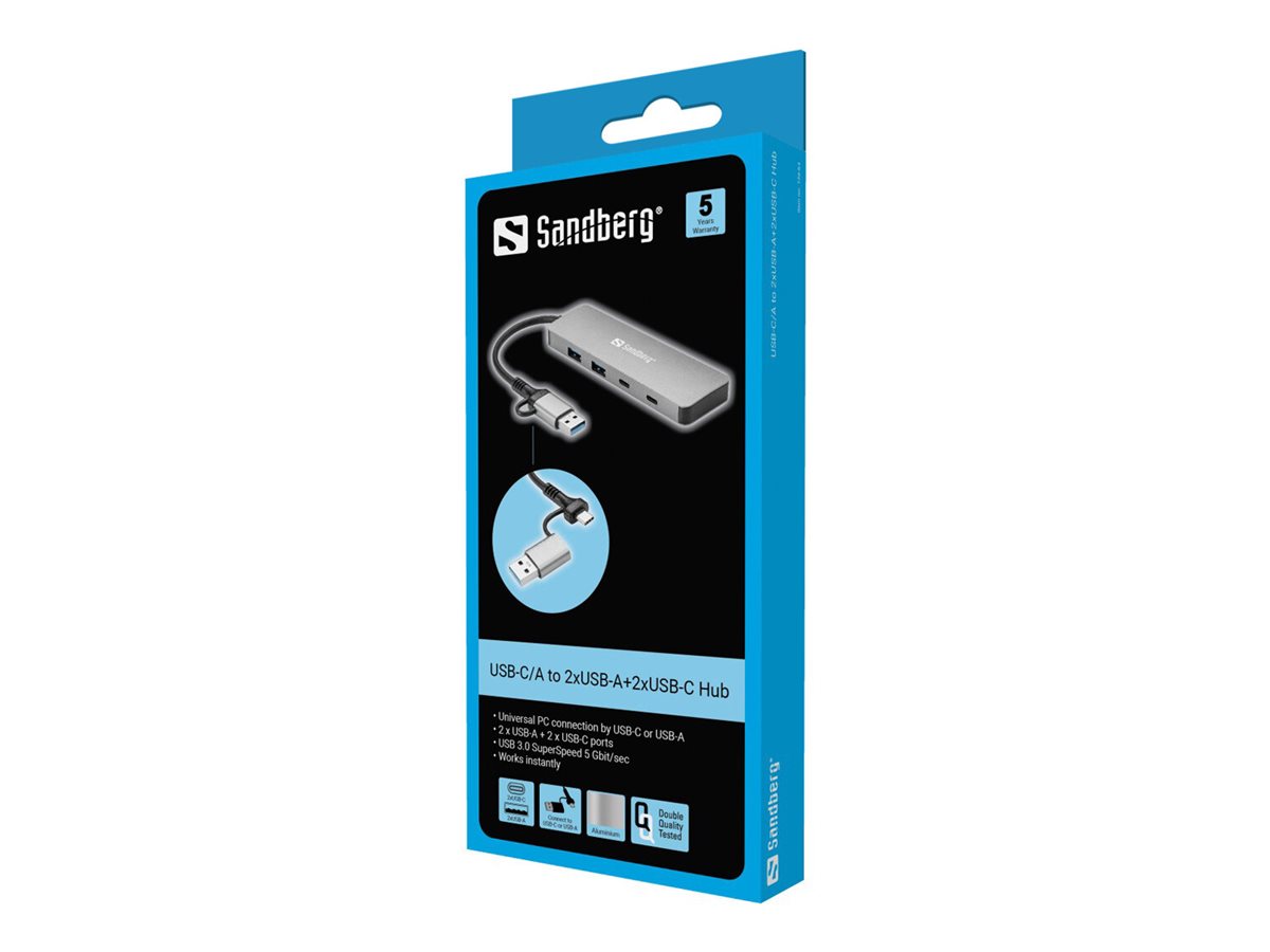 SANDBERG USB-C/A to 2xUSB-A+2xUSB-C Hub Vorderansicht