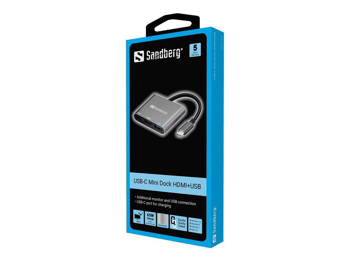 Vorderansicht des SANDBERG USB-C Mini Dock HDMI+USB
