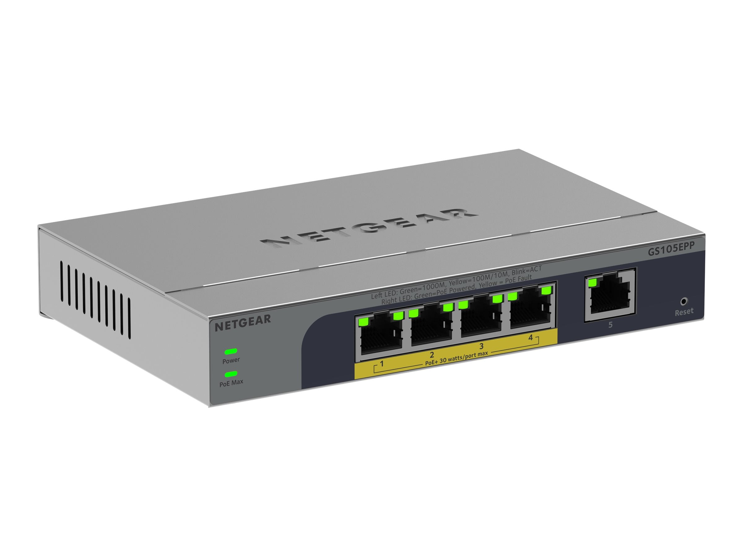 NETGEAR 5PT GB PLUS Switch W/ POE+ GS105EPP Vorderansicht