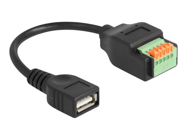 DELOCK USB 2.0 Kabel Typ-A Buchse zu Terminalblock Adapter mit Drucktaster 15 cm - Vorderansicht