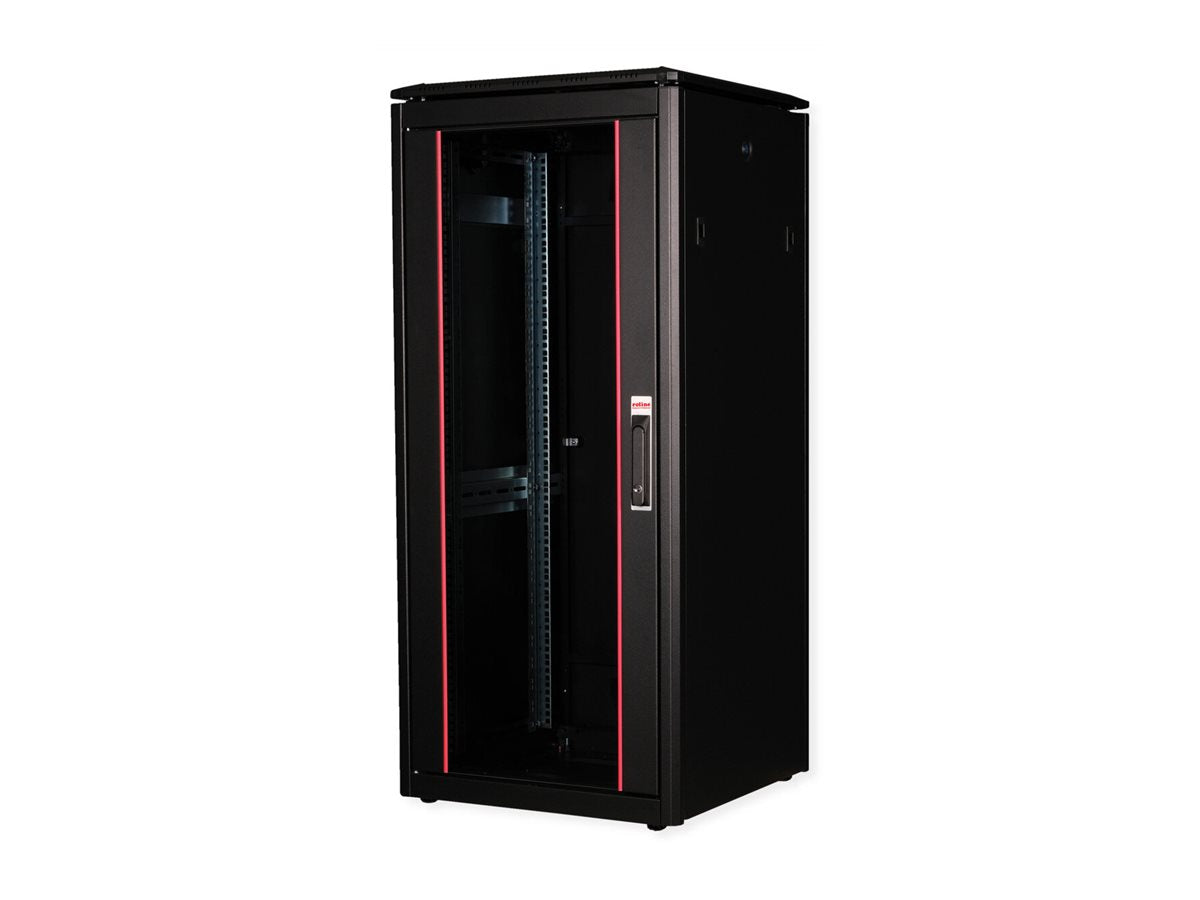 ROLINE Netzwerkschrank Pro 48,26cm 19Zoll 22 HE 800x800 BxT Glastür schwarz - Vorderansicht